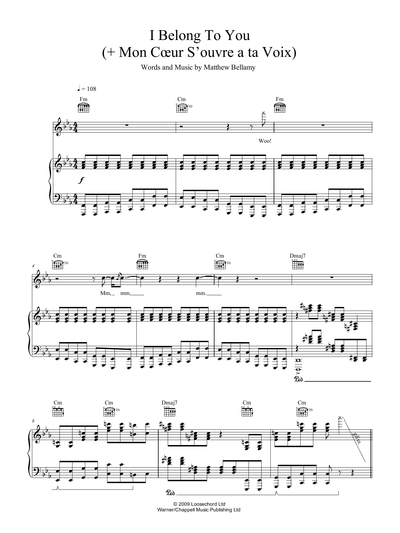 Muse I Belong To You (+ Mon Coeur S'ouvre A Ta Voix) Sheet Music Notes & Chords for Piano, Vocal & Guitar (Right-Hand Melody) - Download or Print PDF
