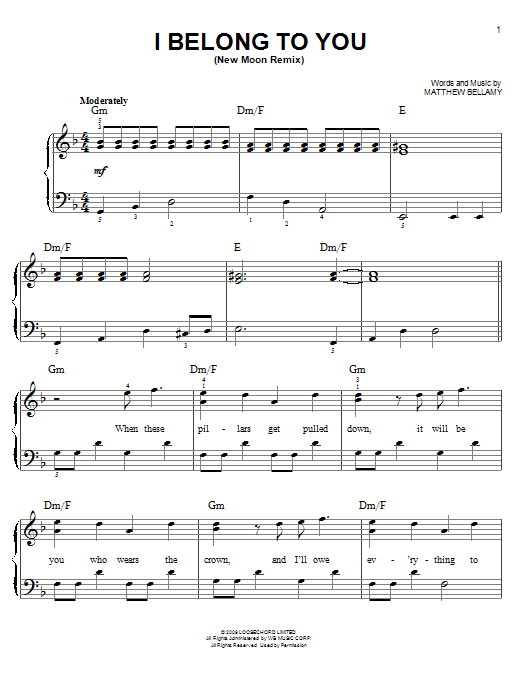 Muse I Belong To You (New Moon Remix) Sheet Music Notes & Chords for Easy Piano - Download or Print PDF