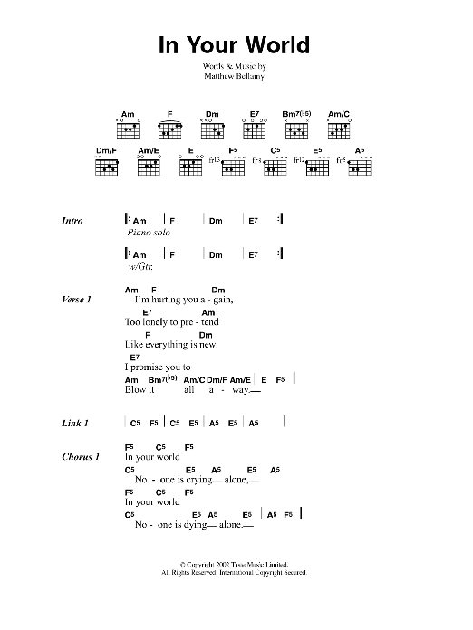 Muse In Your World Sheet Music Notes & Chords for Guitar Chords/Lyrics - Download or Print PDF