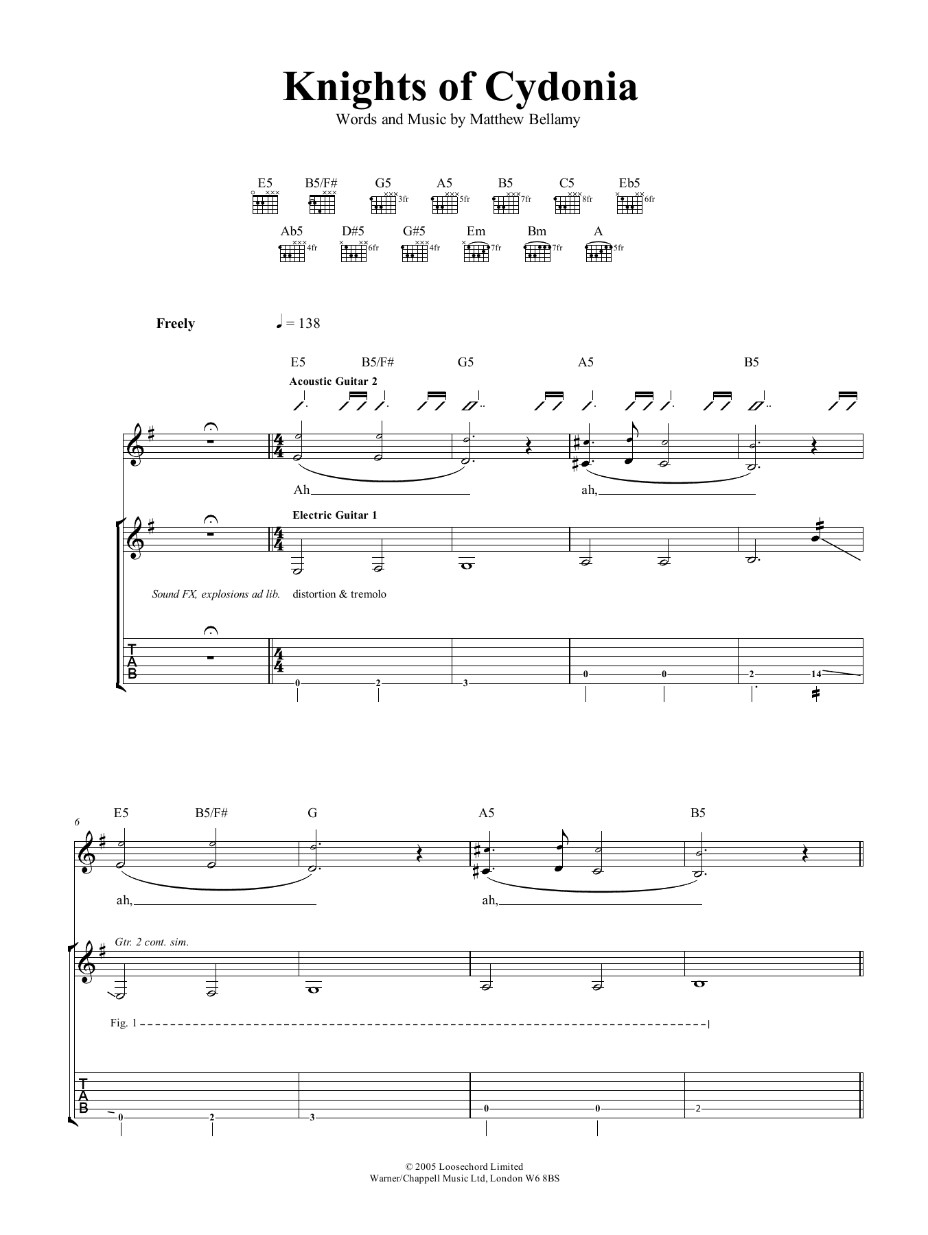 Muse Knights Of Cydonia Sheet Music Notes & Chords for Bass Guitar Tab - Download or Print PDF