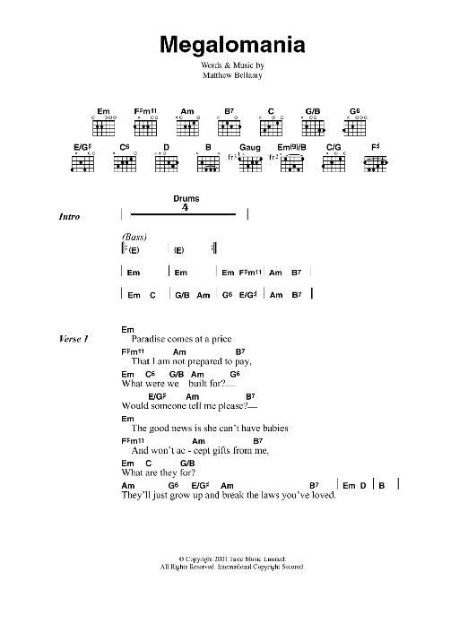 Muse Megalomania Sheet Music Notes & Chords for Guitar Tab - Download or Print PDF