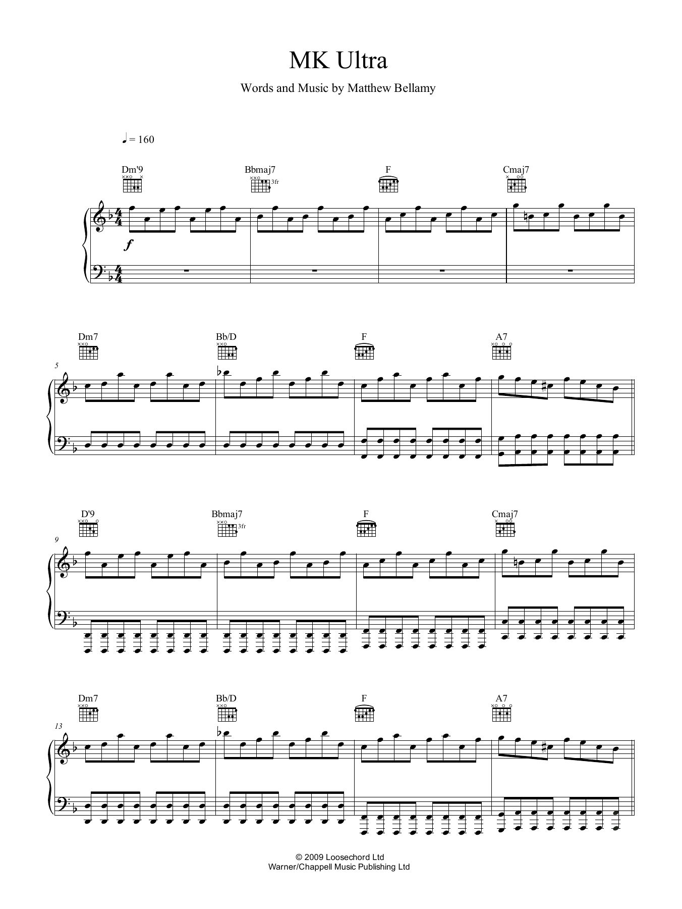 Muse MK Ultra Sheet Music Notes & Chords for Piano, Vocal & Guitar (Right-Hand Melody) - Download or Print PDF