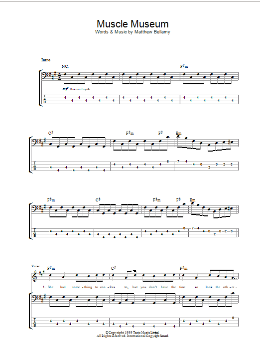 Muse Muscle Museum Sheet Music Notes & Chords for Bass Guitar Tab - Download or Print PDF