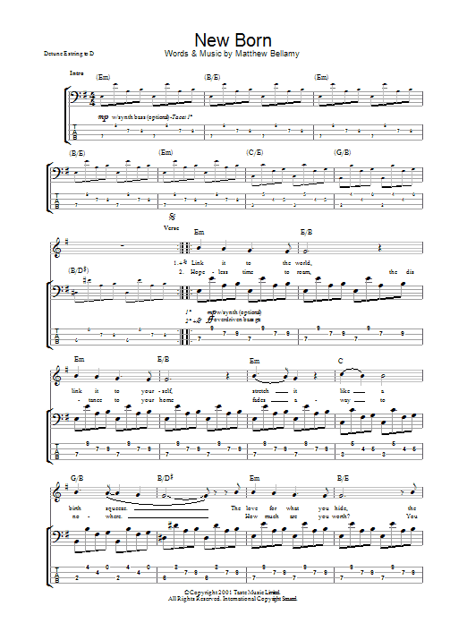 Muse New Born Sheet Music Notes & Chords for Bass Guitar Tab - Download or Print PDF