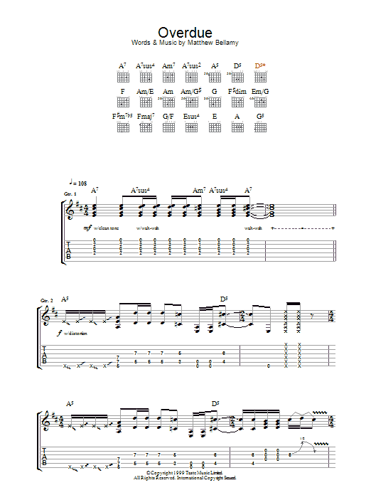 Muse Overdue Sheet Music Notes & Chords for Guitar Tab - Download or Print PDF
