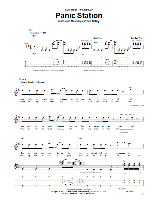 Muse Panic Station Sheet Music Notes & Chords for Guitar Tab - Download or Print PDF