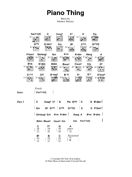 Muse Piano Thing Sheet Music Notes & Chords for Guitar Chords/Lyrics - Download or Print PDF