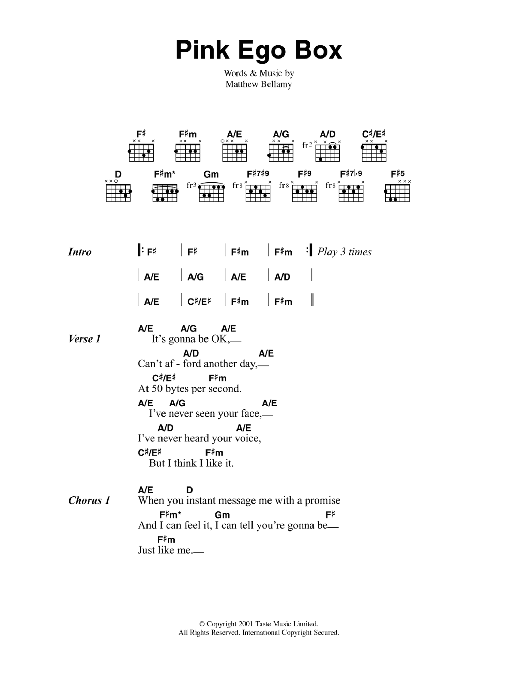 Muse Pink Ego Box Sheet Music Notes & Chords for Guitar Chords/Lyrics - Download or Print PDF