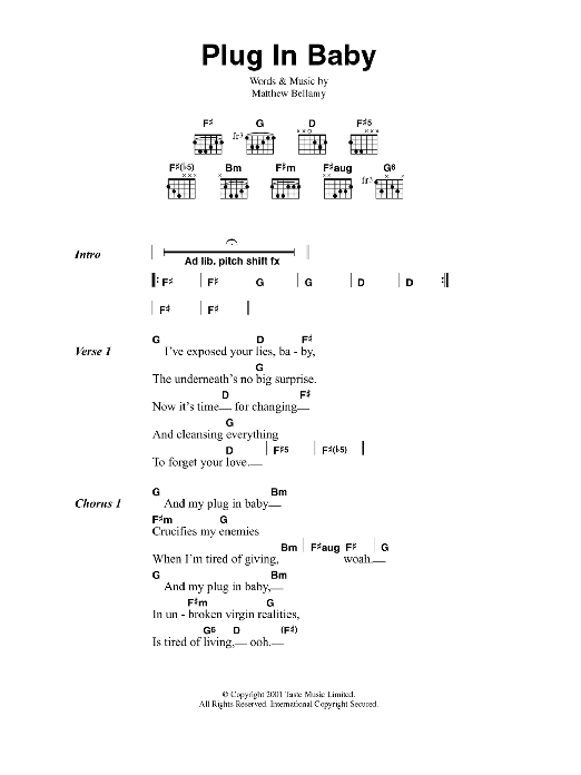 Muse Plug In Baby Sheet Music Notes & Chords for Bass Guitar Tab - Download or Print PDF