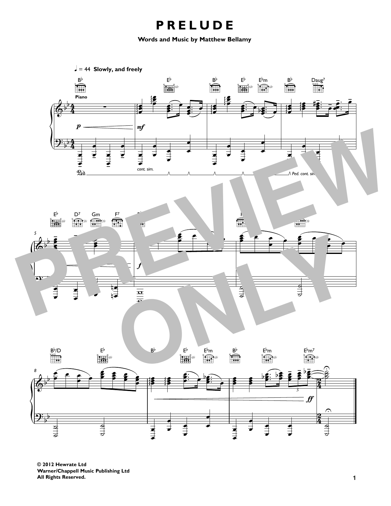 Muse Prelude Sheet Music Notes & Chords for Guitar Tab - Download or Print PDF