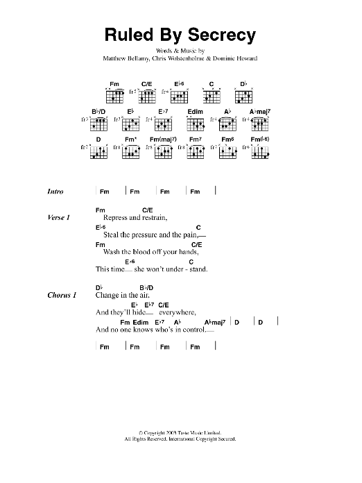 Muse Ruled By Secrecy Sheet Music Notes & Chords for Piano, Vocal & Guitar - Download or Print PDF