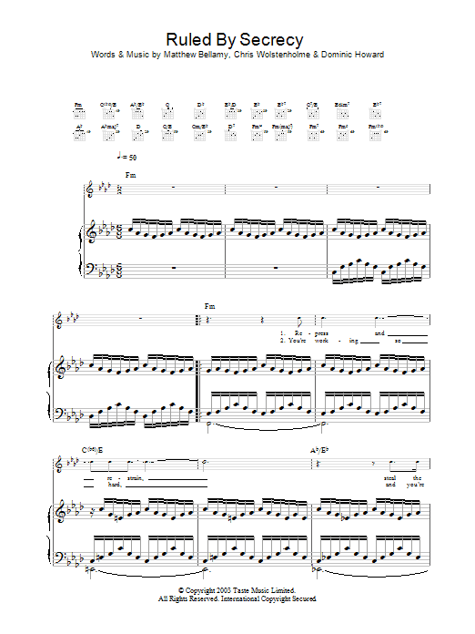 Muse Ruled By Secrecy Sheet Music Notes & Chords for Piano, Vocal & Guitar - Download or Print PDF