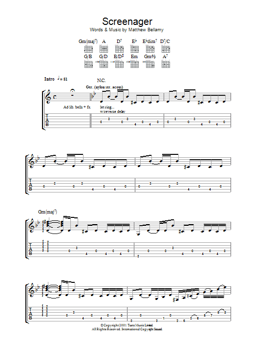 Muse Screenager Sheet Music Notes & Chords for Guitar Tab - Download or Print PDF