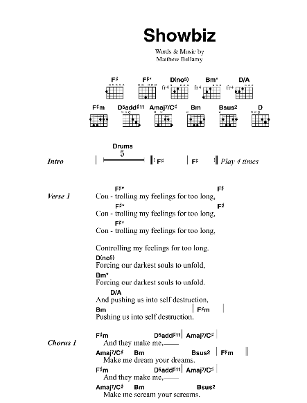 Muse Showbiz Sheet Music Notes & Chords for Guitar Chords/Lyrics - Download or Print PDF