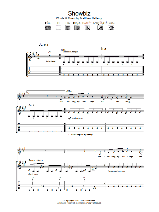 Muse Showbiz Sheet Music Notes & Chords for Guitar Tab - Download or Print PDF