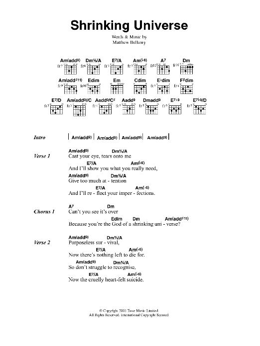 Muse Shrinking Universe Sheet Music Notes & Chords for Guitar Chords/Lyrics - Download or Print PDF