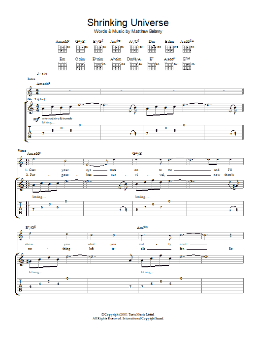 Muse Shrinking Universe Sheet Music Notes & Chords for Guitar Tab - Download or Print PDF