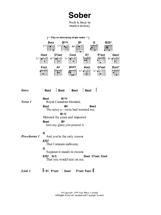 Muse Sober Sheet Music Notes & Chords for Guitar Chords/Lyrics - Download or Print PDF