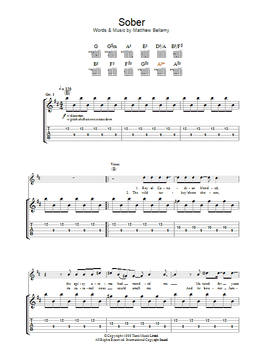 Muse Sober Sheet Music Notes & Chords for Guitar Tab - Download or Print PDF