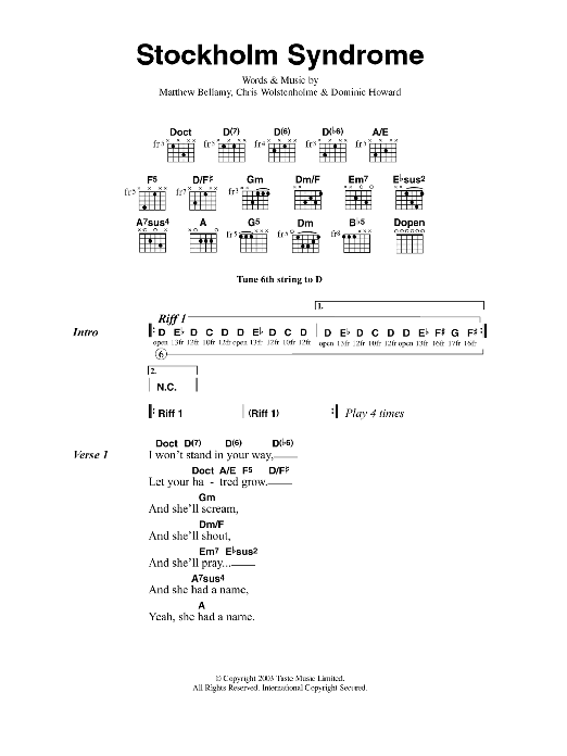 Muse Stockholm Syndrome Sheet Music Notes & Chords for Guitar Chords/Lyrics - Download or Print PDF