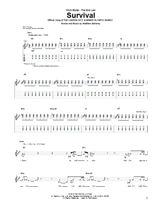 Muse Survival Sheet Music Notes & Chords for Guitar Tab - Download or Print PDF