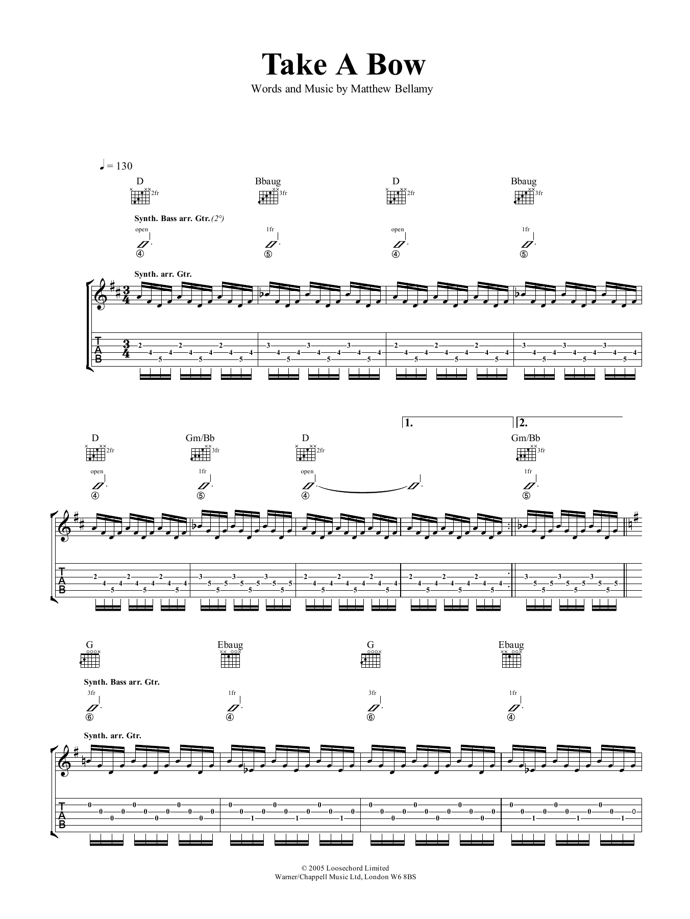 Muse Take A Bow Sheet Music Notes & Chords for Guitar Tab - Download or Print PDF