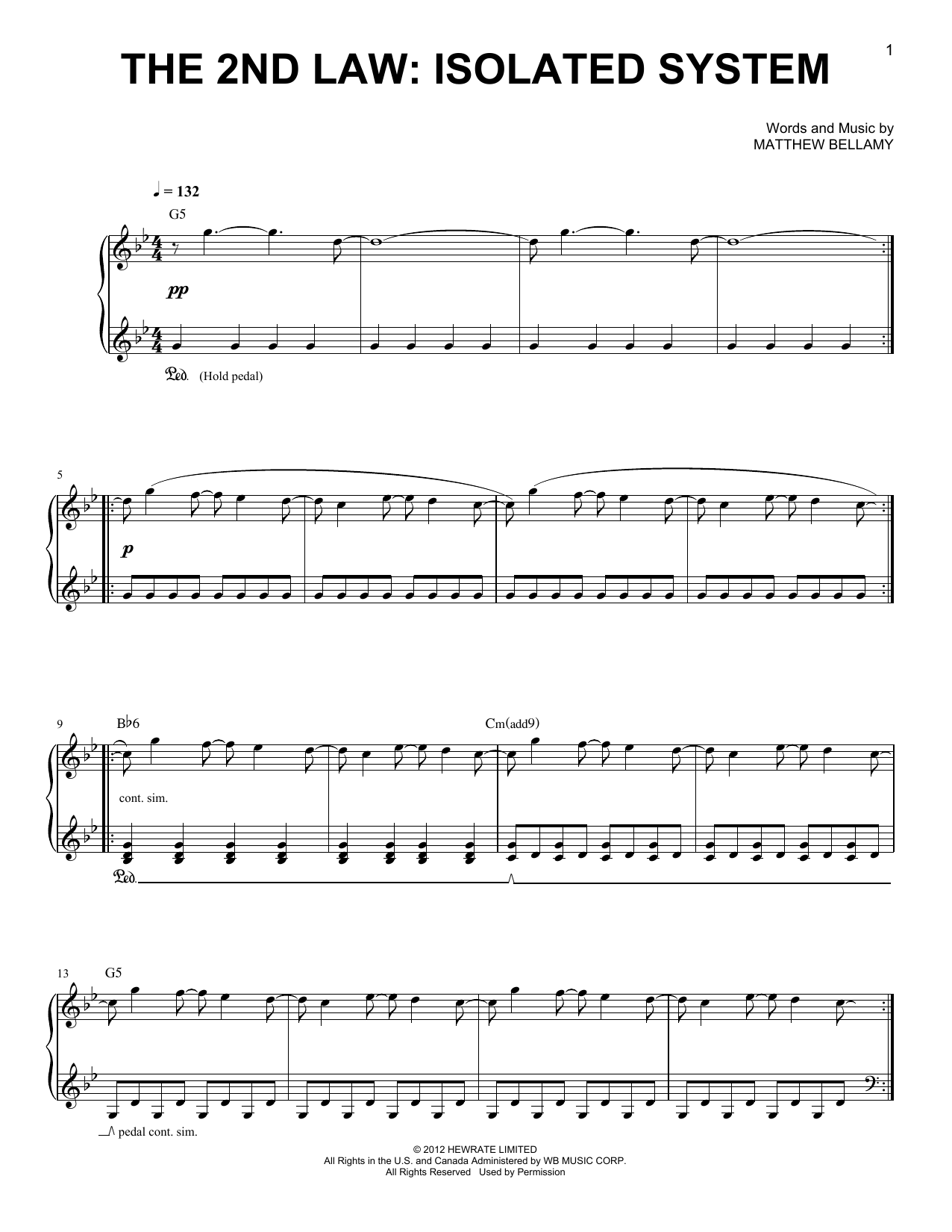 Muse The 2nd Law: Isolated System Sheet Music Notes & Chords for Piano, Vocal & Guitar (Right-Hand Melody) - Download or Print PDF