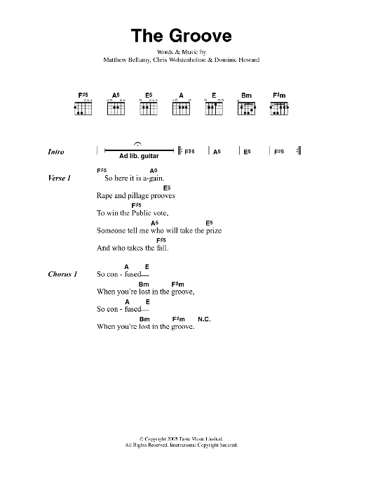 Muse The Groove Sheet Music Notes & Chords for Guitar Chords/Lyrics - Download or Print PDF