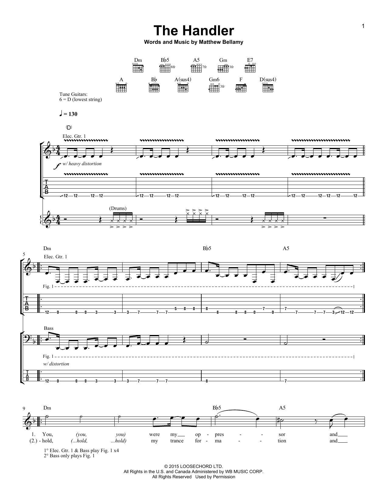 Muse The Handler Sheet Music Notes & Chords for Piano, Vocal & Guitar (Right-Hand Melody) - Download or Print PDF