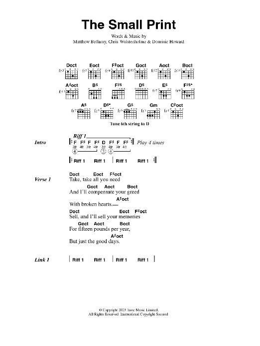 Muse The Small Print Sheet Music Notes & Chords for Guitar Chords/Lyrics - Download or Print PDF