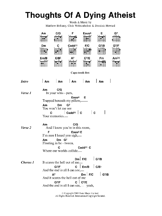 Muse Thoughts Of A Dying Atheist Sheet Music Notes & Chords for Guitar Chords/Lyrics - Download or Print PDF