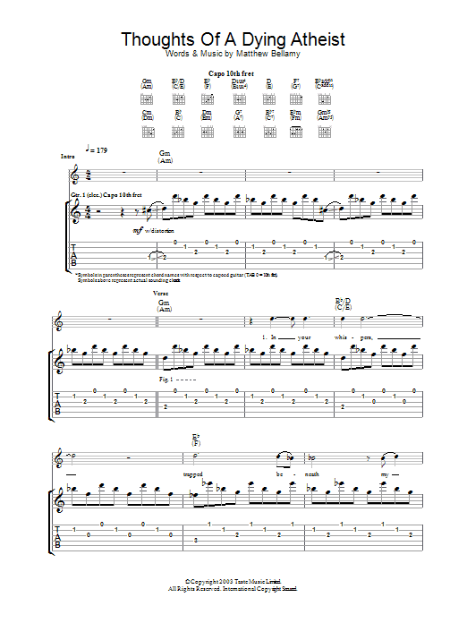 Muse Thoughts Of A Dying Atheist Sheet Music Notes & Chords for Guitar Tab - Download or Print PDF