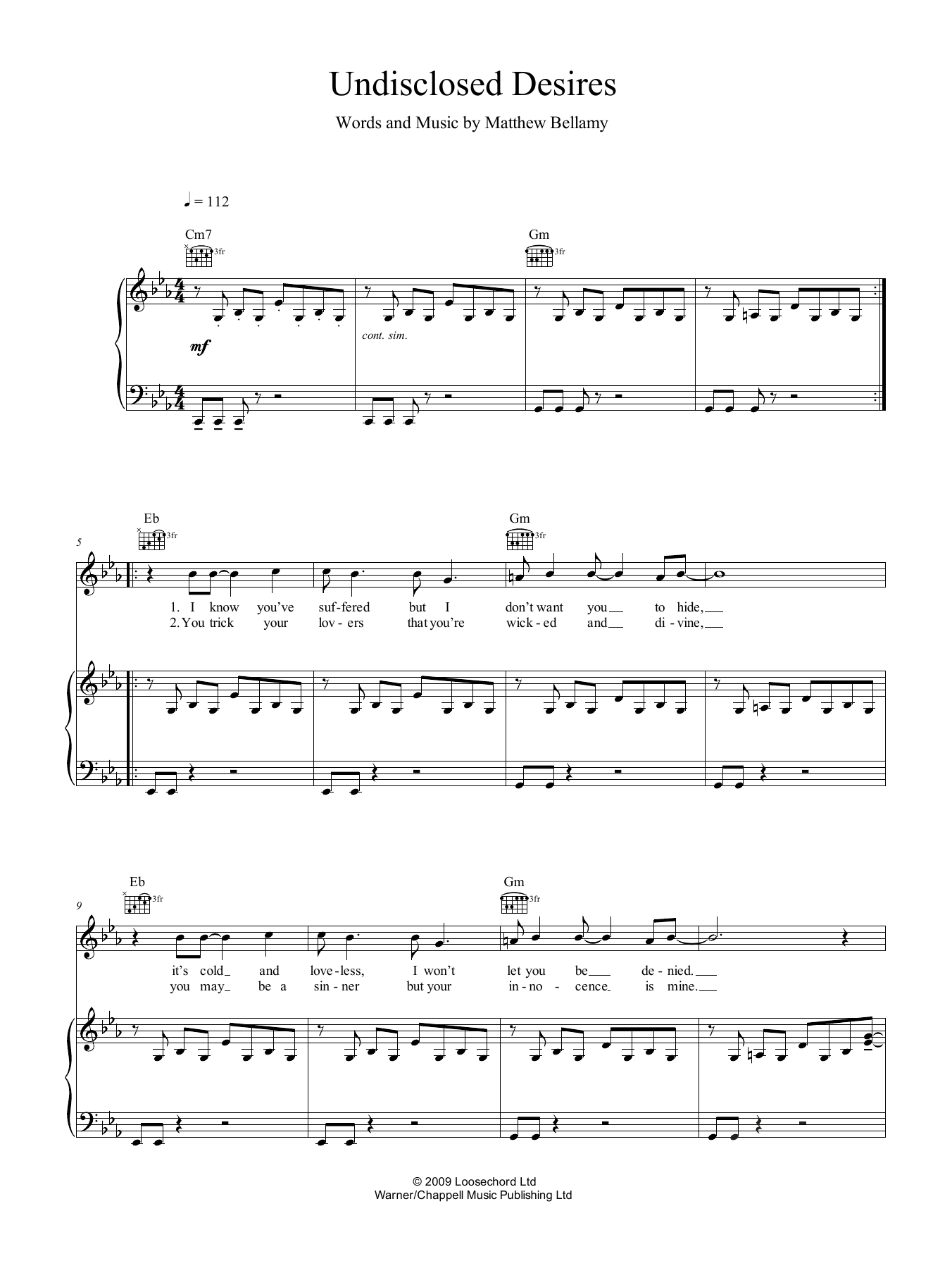 Muse Undisclosed Desires Sheet Music Notes & Chords for Easy Piano - Download or Print PDF