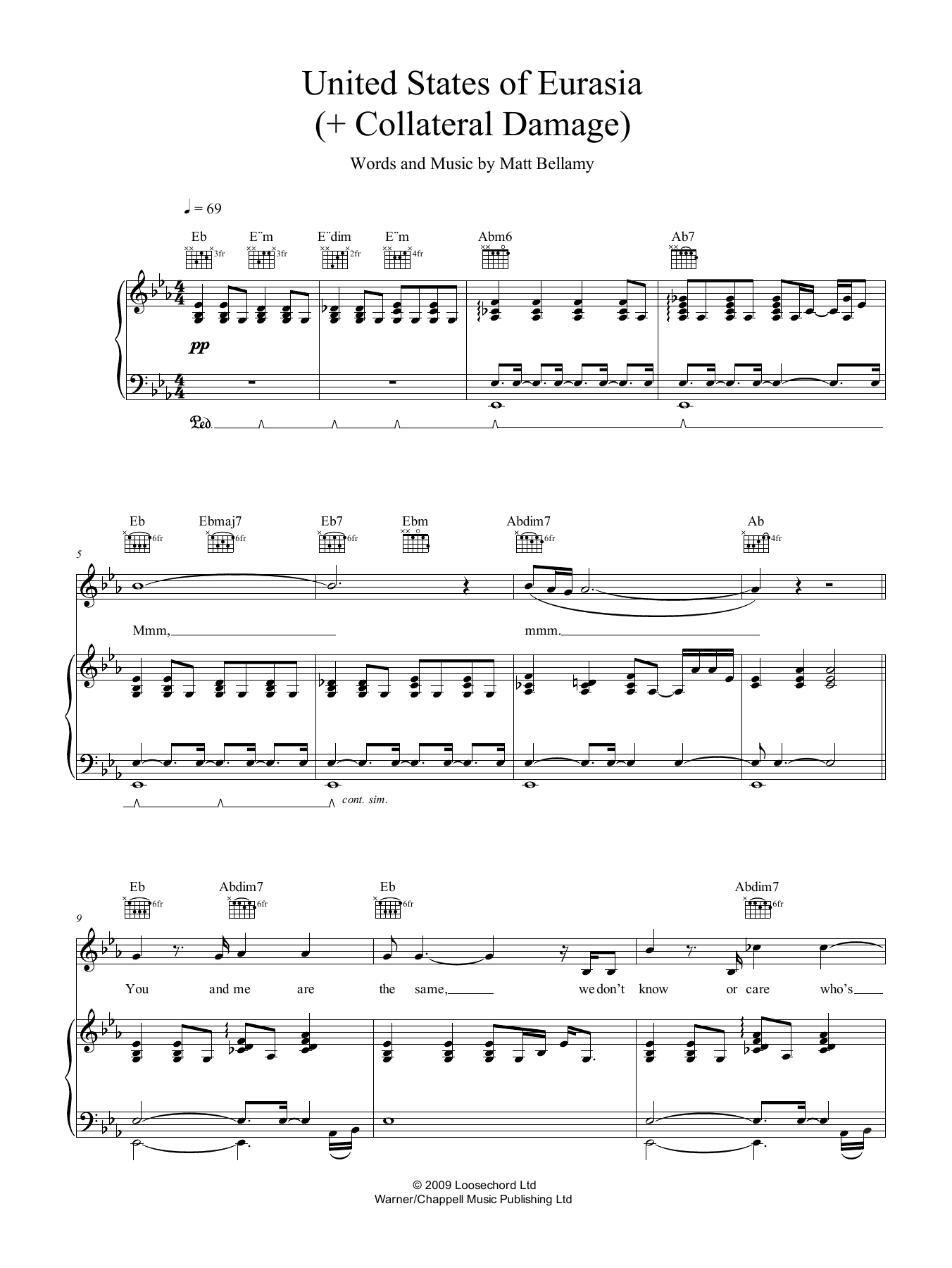 Muse United States Of Eurasia (+ Collateral Damage) Sheet Music Notes & Chords for Easy Piano - Download or Print PDF