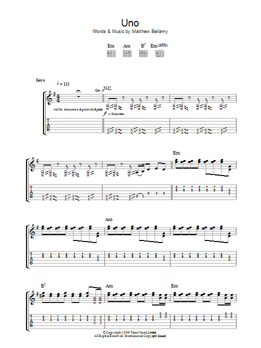 Muse Uno Sheet Music Notes & Chords for Guitar Tab - Download or Print PDF