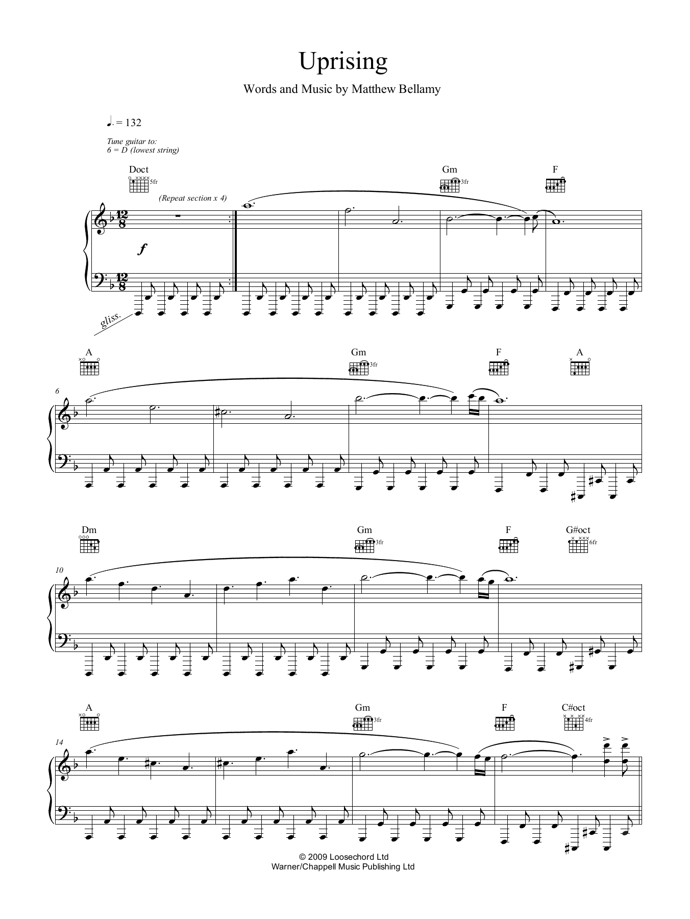 Muse Uprising Sheet Music Notes & Chords for Piano, Vocal & Guitar (Right-Hand Melody) - Download or Print PDF