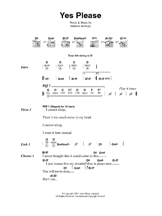 Muse Yes Please Sheet Music Notes & Chords for Guitar Chords/Lyrics - Download or Print PDF