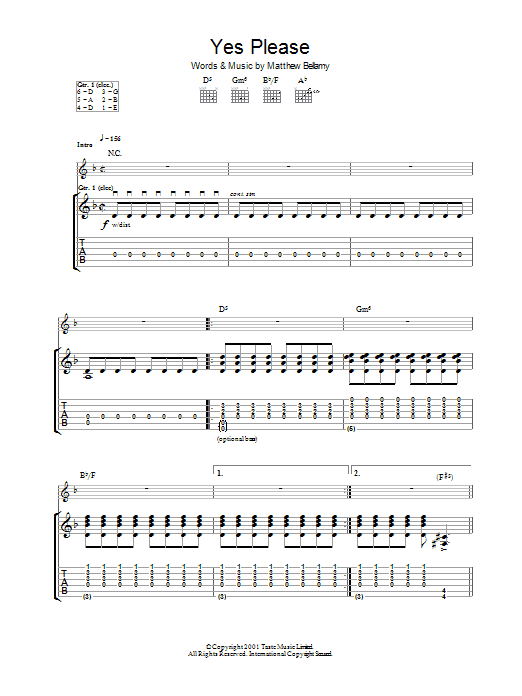 Muse Yes Please Sheet Music Notes & Chords for Guitar Tab - Download or Print PDF