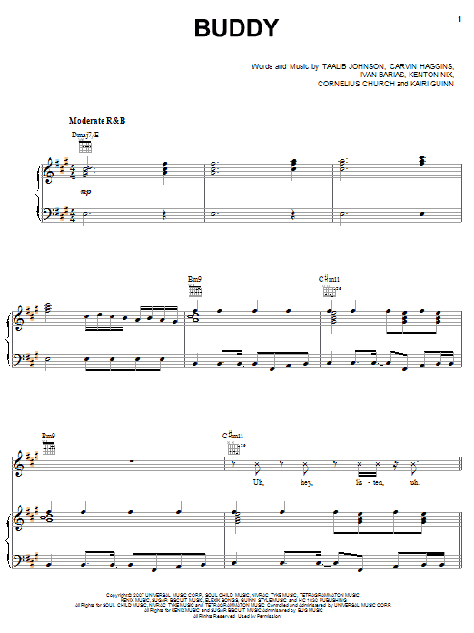 Musiq Soulchild BUDDY Sheet Music Notes & Chords for Piano, Vocal & Guitar (Right-Hand Melody) - Download or Print PDF