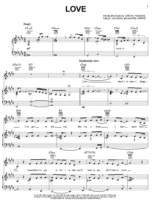 Musiq Soulchild Love Sheet Music Notes & Chords for Piano, Vocal & Guitar (Right-Hand Melody) - Download or Print PDF