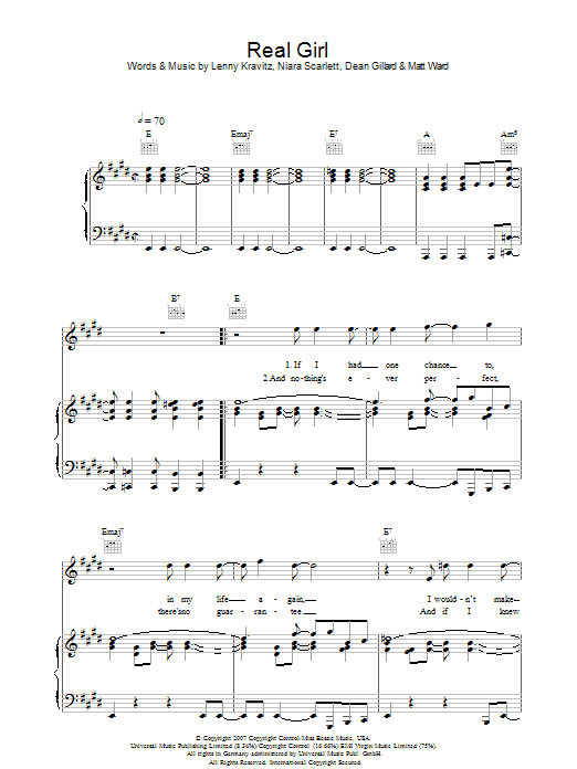 Mutya Buena Real Girl Sheet Music Notes & Chords for Piano, Vocal & Guitar - Download or Print PDF