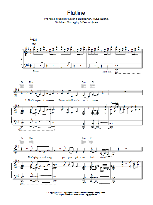 Mutya Keisha Siobhan Flatline Sheet Music Notes & Chords for Piano, Vocal & Guitar (Right-Hand Melody) - Download or Print PDF