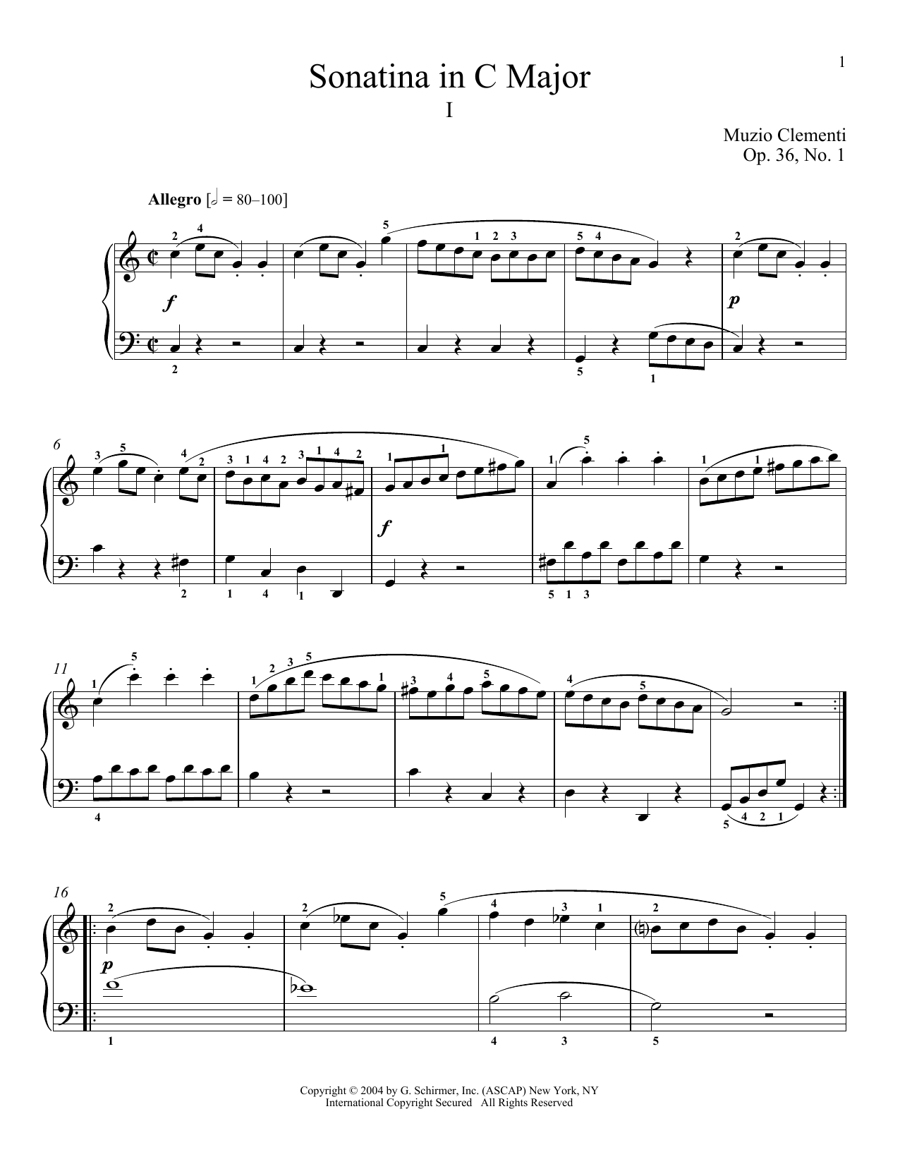 Muzio Clementi Sonatina in C Major, Op. 36, No. 1 Sheet Music Notes & Chords for Piano - Download or Print PDF