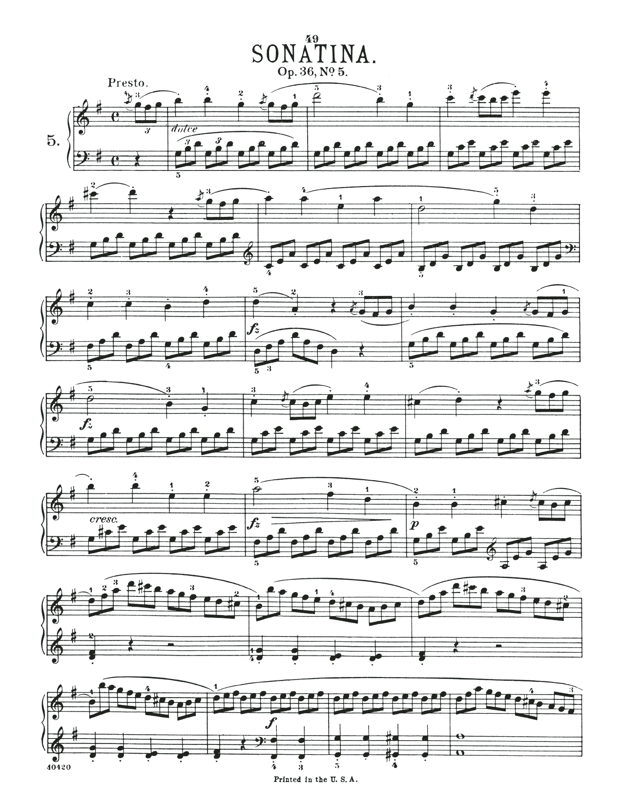 Muzio Clementi Sonatina In G Major, Op. 36, No. 5 Sheet Music Notes & Chords for Piano Solo - Download or Print PDF Muzio Clementi Sonatina In G Major, Op. 36, No. 5 Sheet Music Notes & Chords for Piano Solo - Download or Print PDF