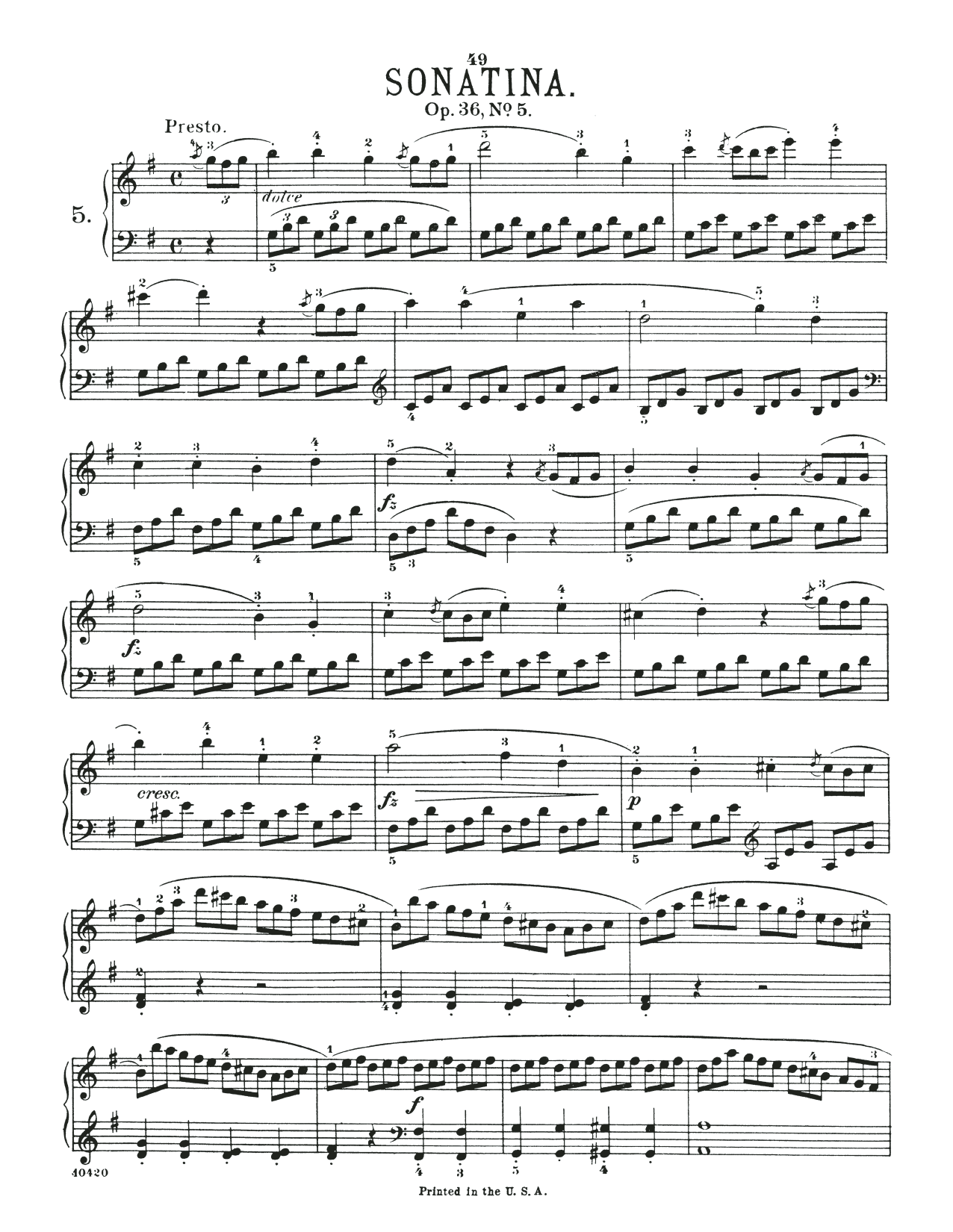 Muzio Clementi Sonatina In G Major, Op. 36, No. 5 Sheet Music Notes & Chords for Piano Solo - Download or Print PDF