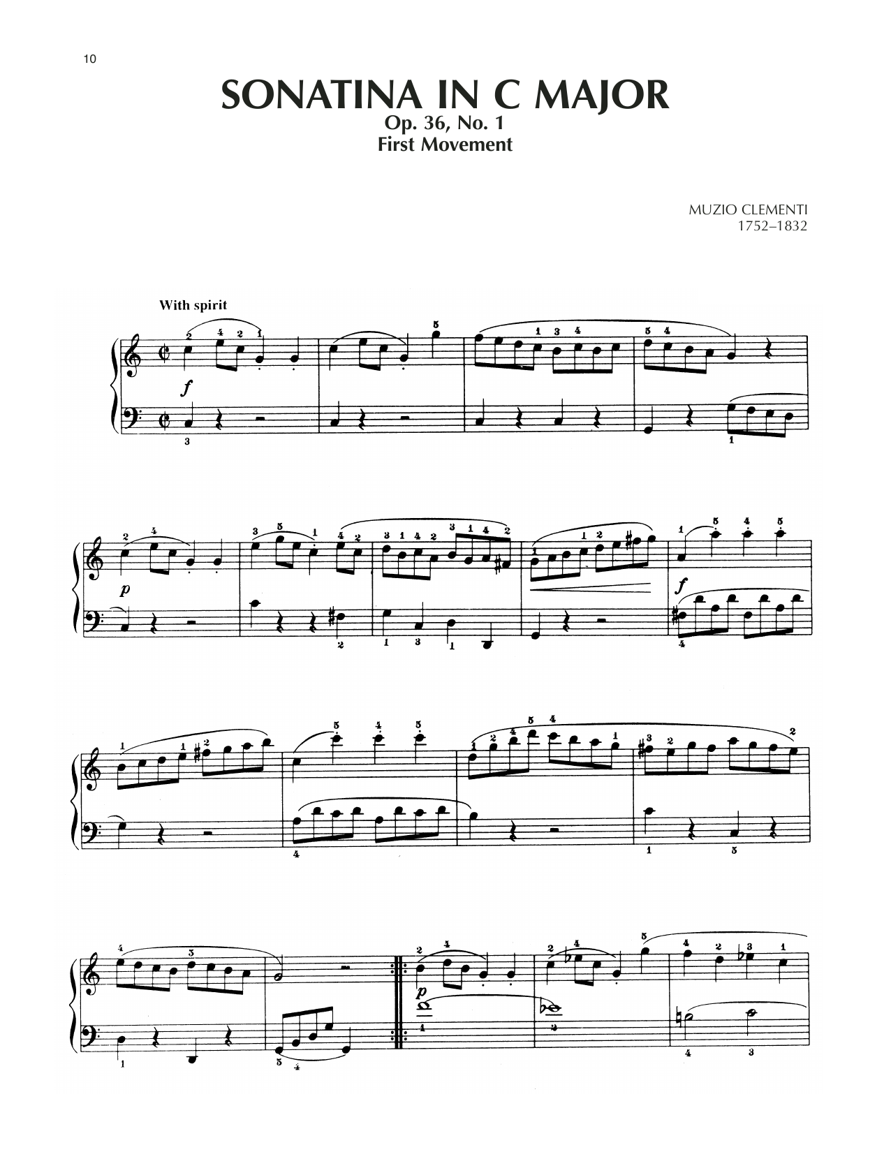 Muzio Clementi Spiritoso, Sonatina In C Major, Op. 36, No. 1 Sheet Music Notes & Chords for Piano Solo - Download or Print PDF