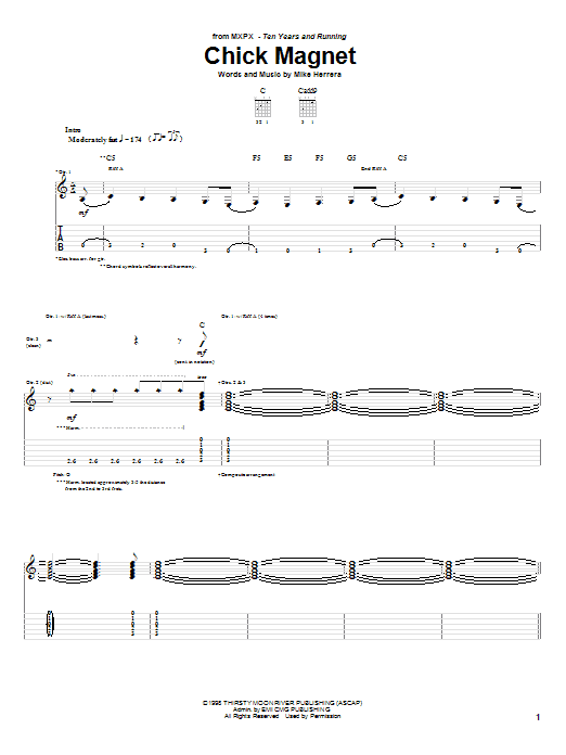 MxPx Chick Magnet Sheet Music Notes & Chords for Guitar Tab - Download or Print PDF