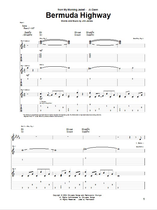 My Morning Jacket Bermuda Highway Sheet Music Notes & Chords for Guitar Tab - Download or Print PDF