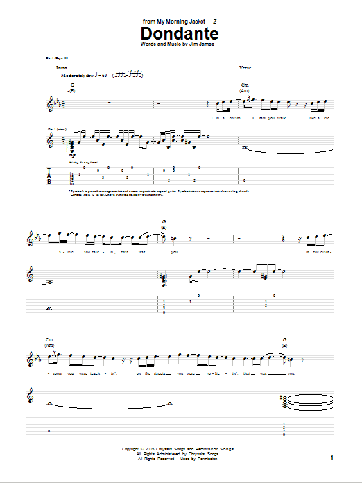 My Morning Jacket Dondante Sheet Music Notes & Chords for Guitar Tab - Download or Print PDF