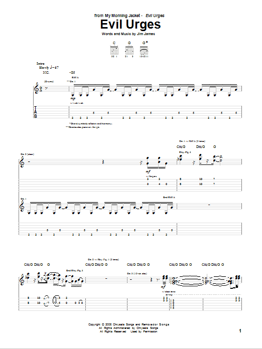 My Morning Jacket Evil Urges Sheet Music Notes & Chords for Guitar Tab - Download or Print PDF